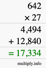 How to calculate 642 times 27 using long multiplication