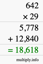 How to calculate 642 times 29 using long multiplication