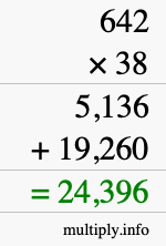 How to calculate 642 times 38 using long multiplication
