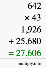 How to calculate 642 times 43 using long multiplication