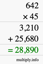 How to calculate 642 times 45 using long multiplication