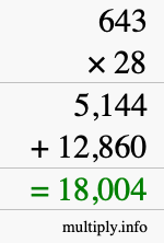 How to calculate 643 times 28 using long multiplication