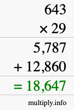 How to calculate 643 times 29 using long multiplication