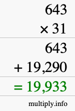 How to calculate 643 times 31 using long multiplication