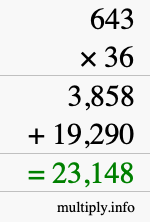 How to calculate 643 times 36 using long multiplication