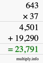 How to calculate 643 times 37 using long multiplication