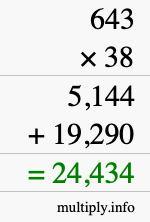 How to calculate 643 times 38 using long multiplication