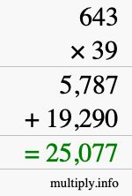 How to calculate 643 times 39 using long multiplication