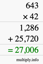 How to calculate 643 times 42 using long multiplication