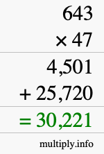 How to calculate 643 times 47 using long multiplication