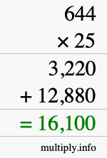 How to calculate 644 times 25 using long multiplication