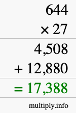 How to calculate 644 times 27 using long multiplication