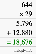 How to calculate 644 times 29 using long multiplication