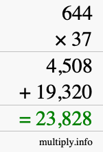How to calculate 644 times 37 using long multiplication