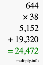 How to calculate 644 times 38 using long multiplication