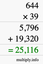 How to calculate 644 times 39 using long multiplication