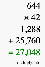 How to calculate 644 times 42 using long multiplication