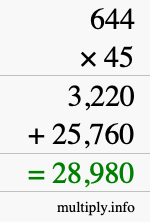 How to calculate 644 times 45 using long multiplication