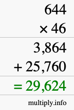 How to calculate 644 times 46 using long multiplication