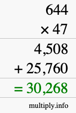 How to calculate 644 times 47 using long multiplication