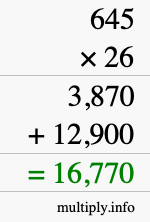 How to calculate 645 times 26 using long multiplication