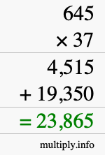 How to calculate 645 times 37 using long multiplication