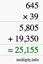How to calculate 645 times 39 using long multiplication