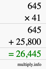 How to calculate 645 times 41 using long multiplication