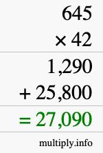 How to calculate 645 times 42 using long multiplication