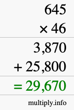 How to calculate 645 times 46 using long multiplication