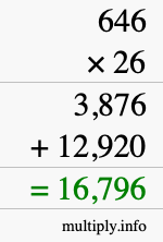 How to calculate 646 times 26 using long multiplication