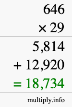 How to calculate 646 times 29 using long multiplication