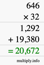 How to calculate 646 times 32 using long multiplication