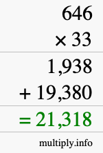 How to calculate 646 times 33 using long multiplication