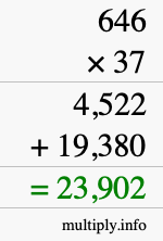 How to calculate 646 times 37 using long multiplication