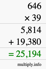 How to calculate 646 times 39 using long multiplication