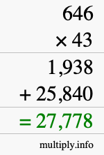 How to calculate 646 times 43 using long multiplication