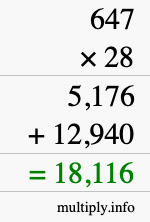 How to calculate 647 times 28 using long multiplication