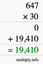 How to calculate 647 times 30 using long multiplication