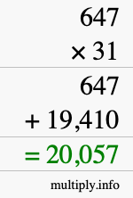 How to calculate 647 times 31 using long multiplication