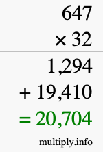 How to calculate 647 times 32 using long multiplication How to calculate 647 times 32 using long multiplication