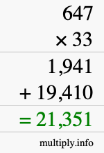 How to calculate 647 times 33 using long multiplication