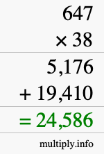 How to calculate 647 times 38 using long multiplication