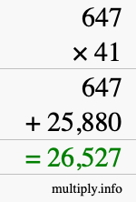 How to calculate 647 times 41 using long multiplication