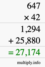 How to calculate 647 times 42 using long multiplication