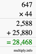 How to calculate 647 times 44 using long multiplication How to calculate 647 times 44 using long multiplication