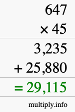 How to calculate 647 times 45 using long multiplication