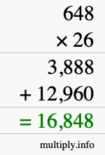 How to calculate 648 times 26 using long multiplication
