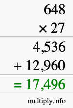 How to calculate 648 times 27 using long multiplication