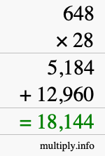 How to calculate 648 times 28 using long multiplication